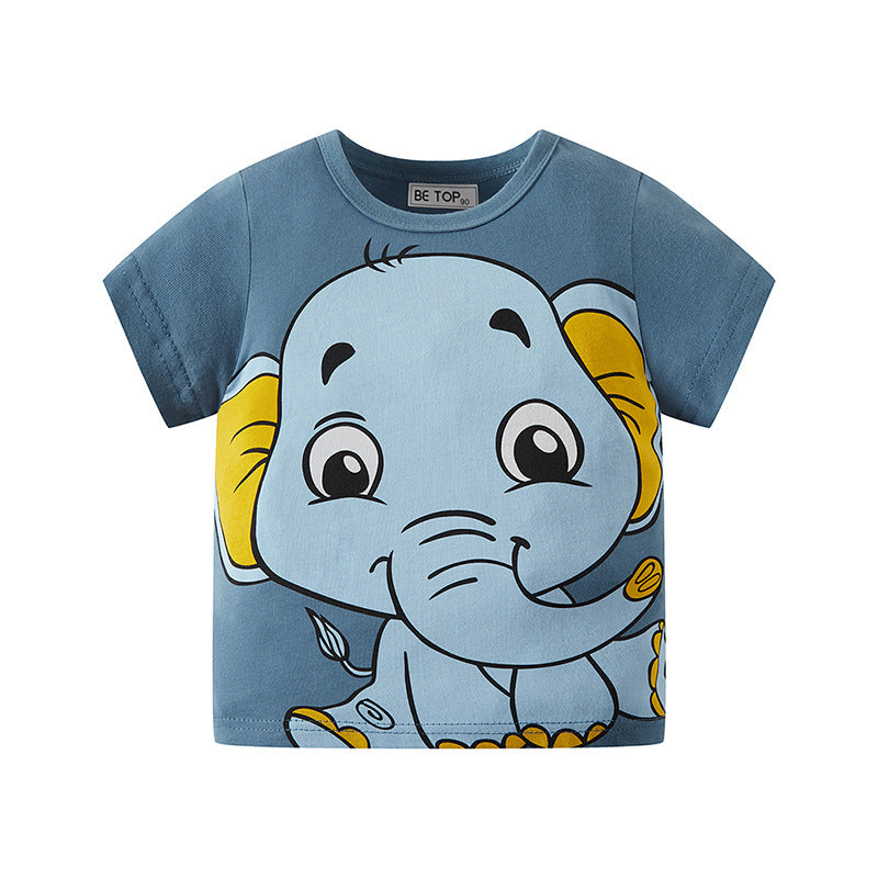 Children's Half Sleeve Cartoon Elephant Pattern Boy Short Sleeve