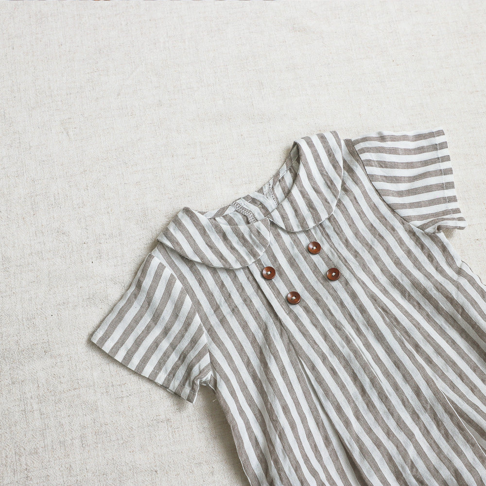 Girls' Short Sleeved Blouse Collar Jumpsuit