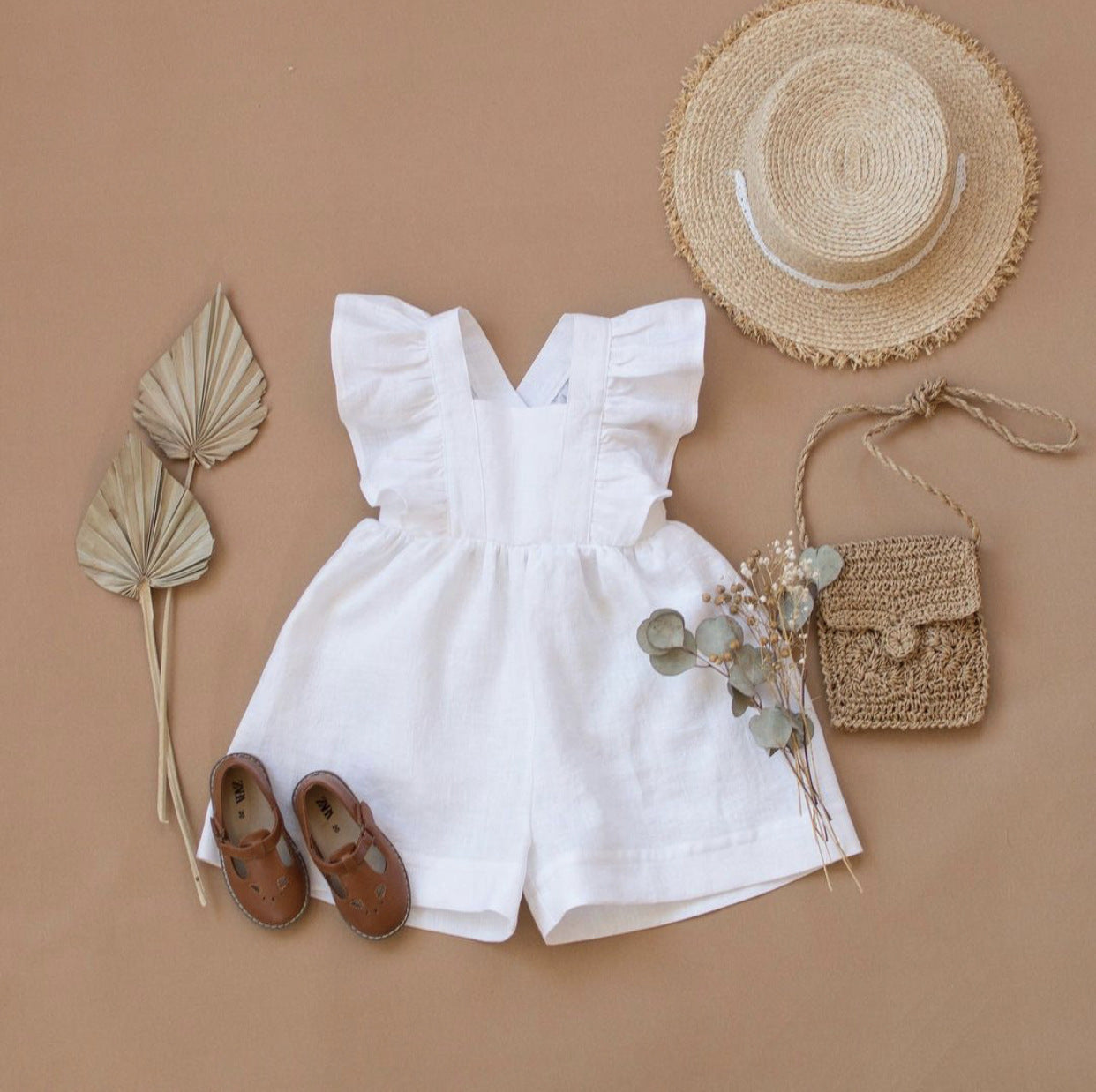 Vêtements pour enfants Salopette short en coton et lin pour bébé