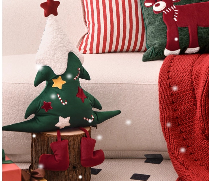 Cojín de árbol de Navidad con forma especial para sofá, ambiente de sala de estar y Año Nuevo.