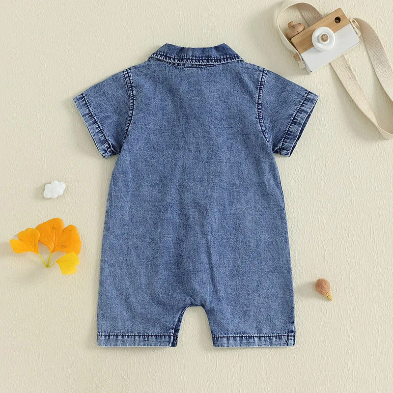 Boy's Western Style Solid Color Short Sleeve Rompers