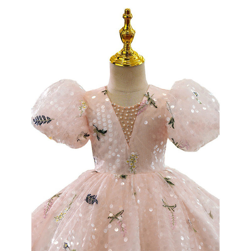 Nouvelle robe de princesse fleurie pour les demoiselles d'honneur, les hôtesses/présentatrices et les tenues de spectacle de piano