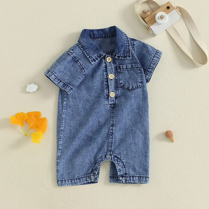 Boy's Western Style Solid Color Short Sleeve Rompers