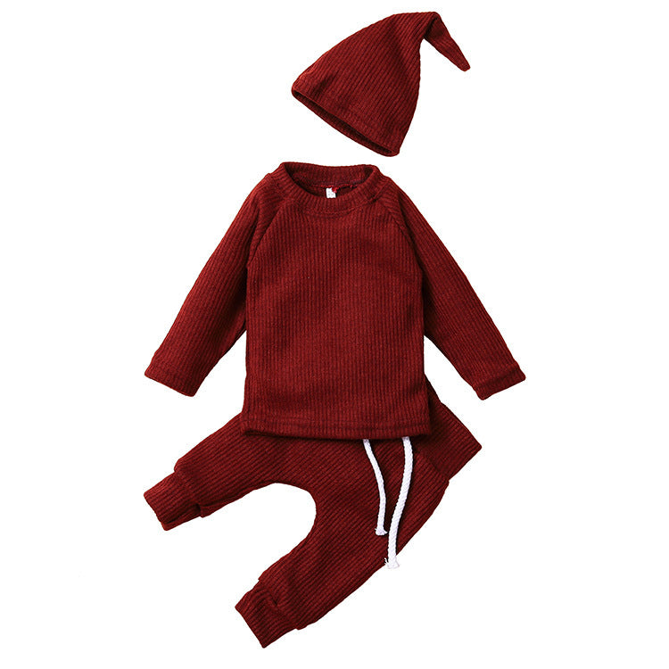 Knitted Baby Children's New Solid Color Knitted Hat Suit