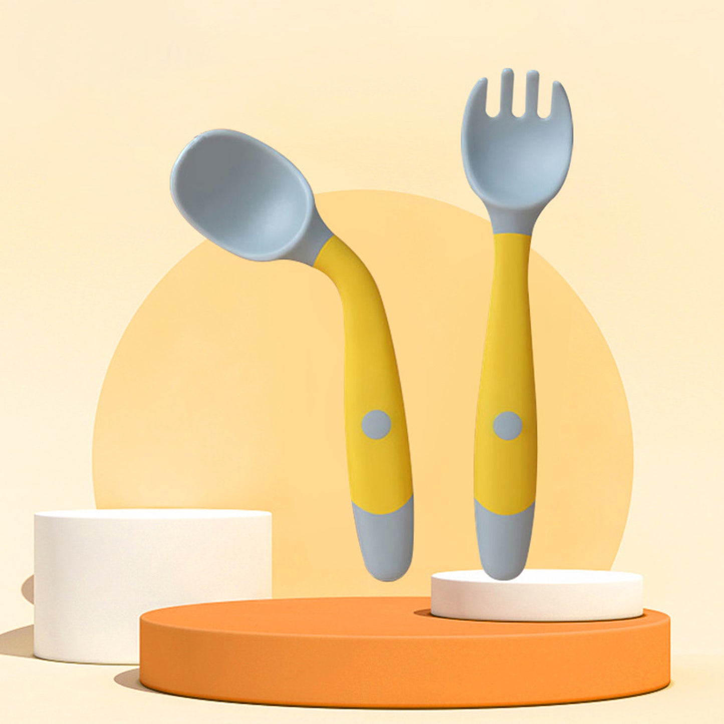 Cuchara de silicona para bebés, juego de utensilios auxiliares para alimentos, para aprender a comer, tenedor suave y flexible, vajilla para niños pequeños