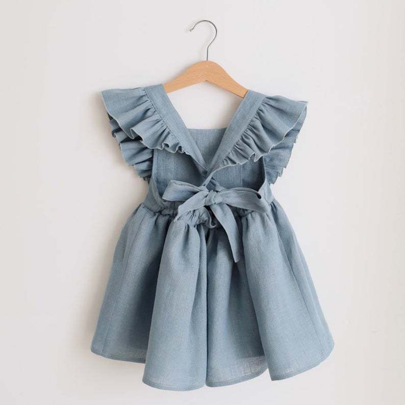Strap Skirt Girls Dress Cotton And Linen Skirt