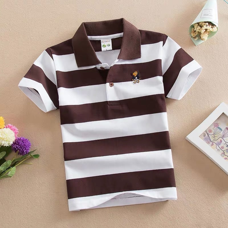 T-shirt Polo Enfant CUHK à Rayures avec Col Revers en Coton