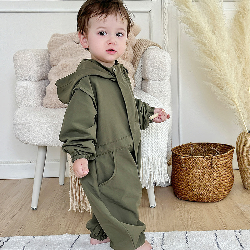 New Boys And Girls Hooded Work Clothes Jumpsuit Western Style Romper