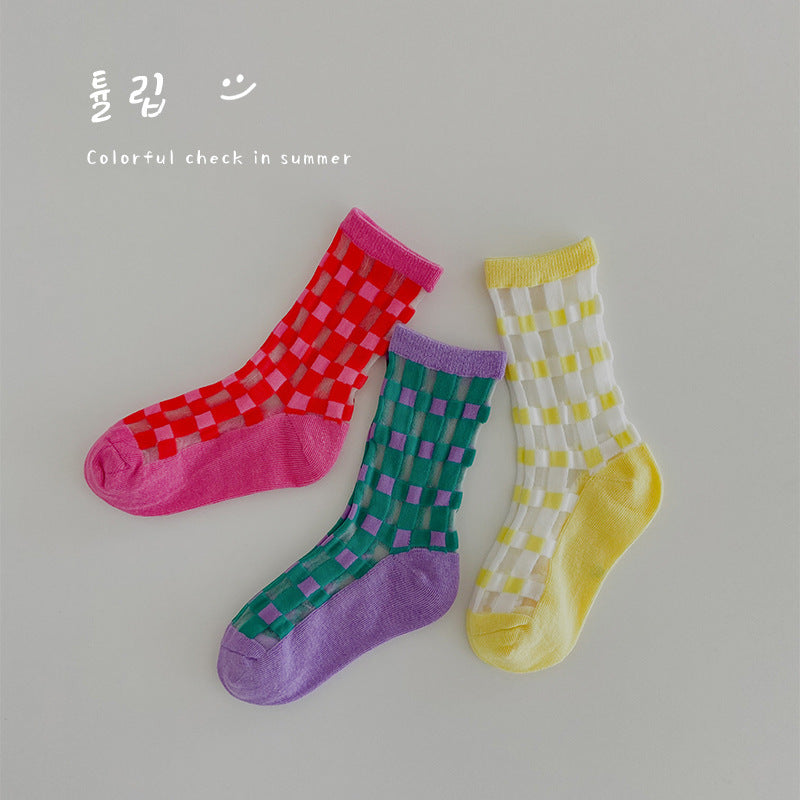 Children's Socks Summer Color Matching Plaid Korean Baby