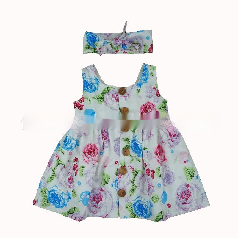 Girls' Dress Ins Hot Summer Baby Sleeveless Floral Dress Two-piece Set