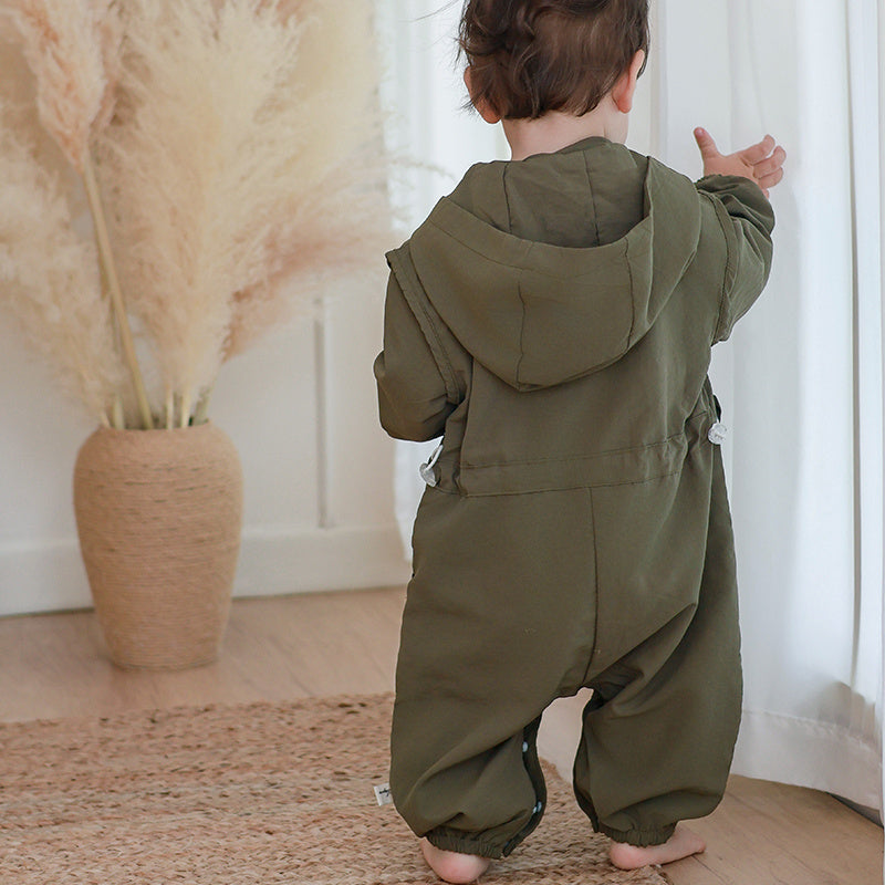 New Boys And Girls Hooded Work Clothes Jumpsuit Western Style Romper