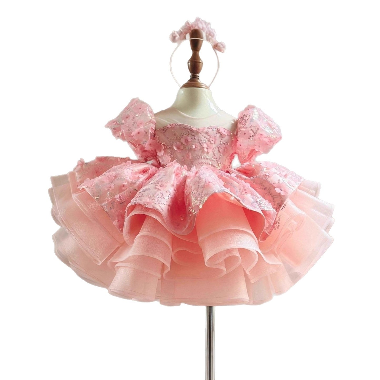 Robe de princesse à manches courtes pour le premier anniversaire d'une petite fille