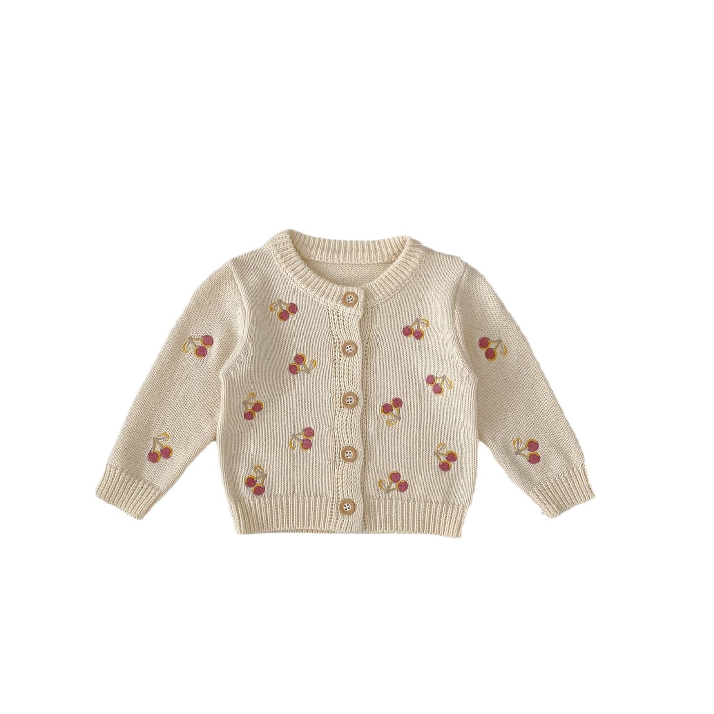 Manteau tricoté à manches longues brodé cerise, nouveau haut pour enfant