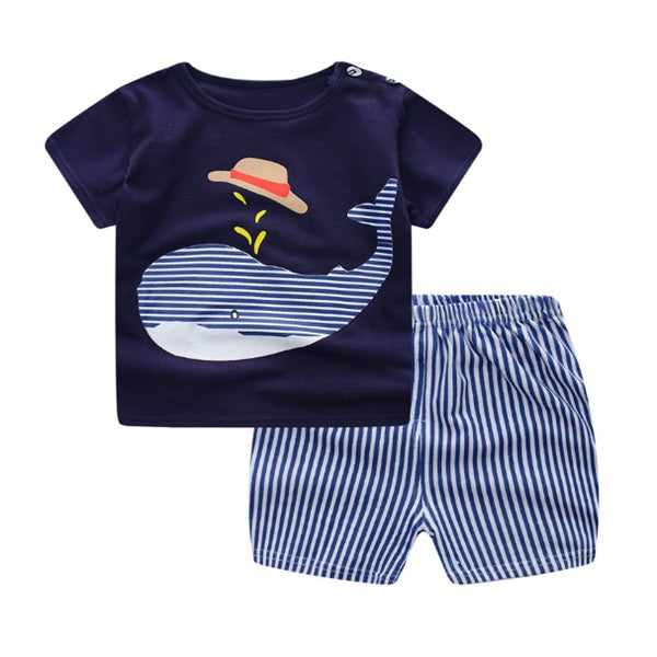 Ropa de dibujos animados para bebé niño, ropa de verano, camiseta, conjuntos de ropa informal para bebé niña