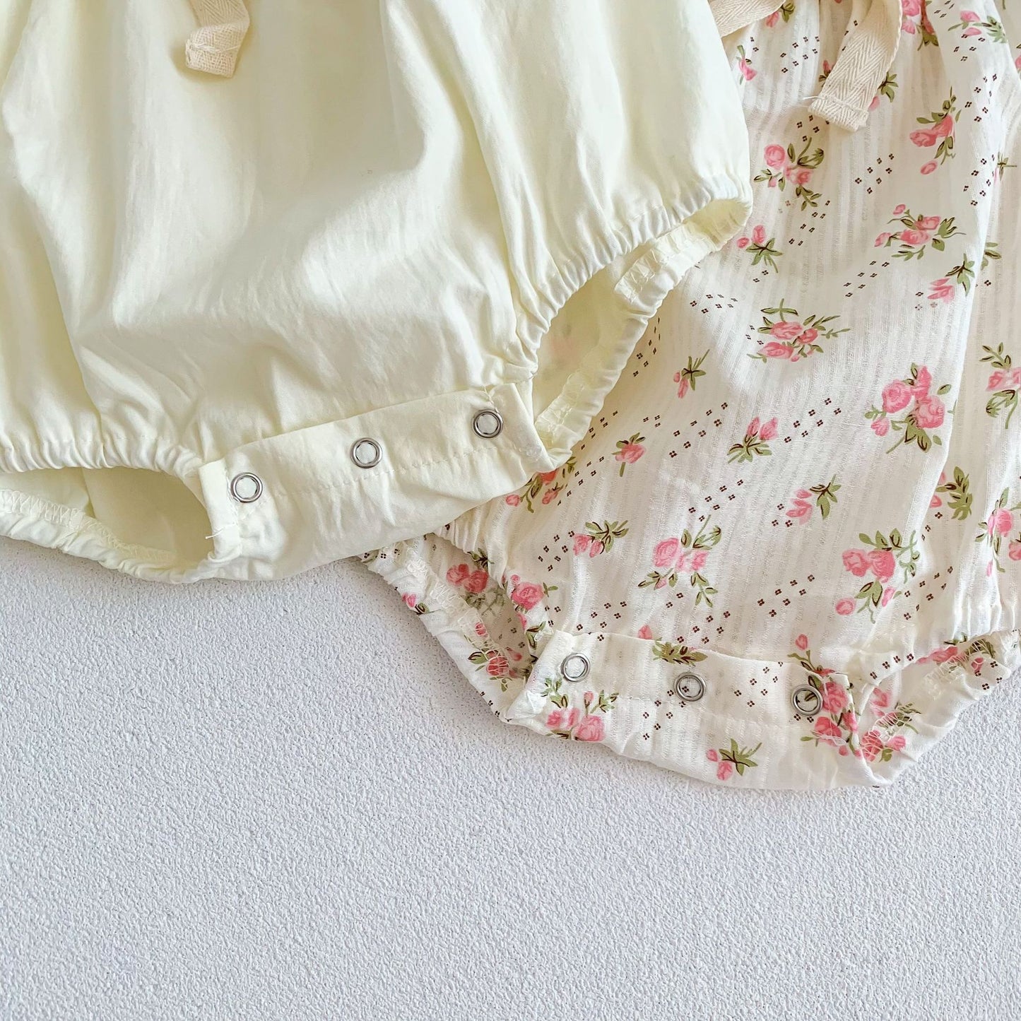 Small Floral Bow Baby Girl Bubble Sleeve Harness Crawl Clothes