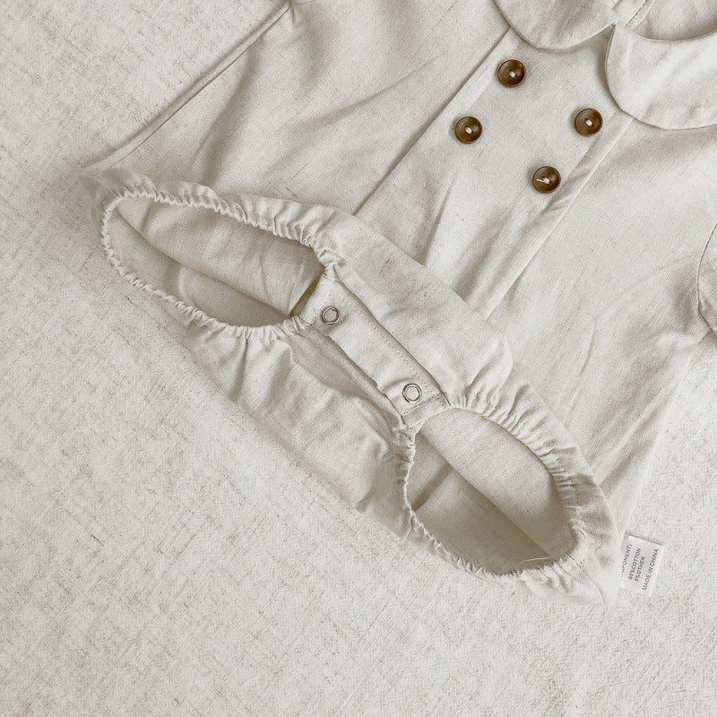 Girls' Short Sleeved Blouse Collar Jumpsuit