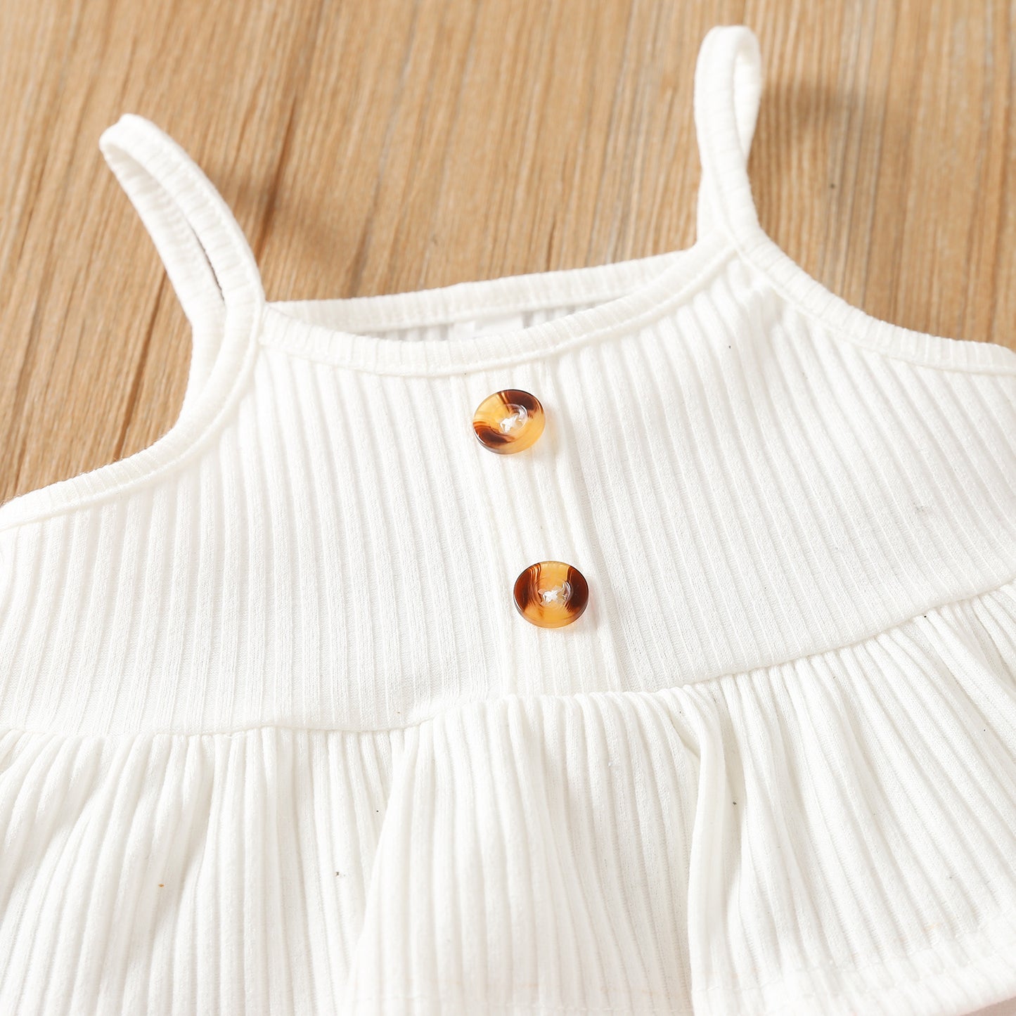 Children's Summer Spaghetti-strap Floral Print Cotton Flared Pants Suit