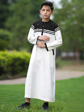 Boy's Fashion Color Contrast Button Striped Robe