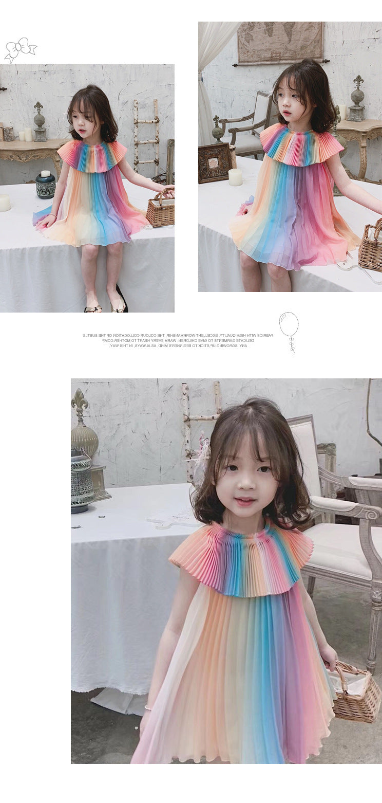 Girl's Rainbow Pleated Princess Dress