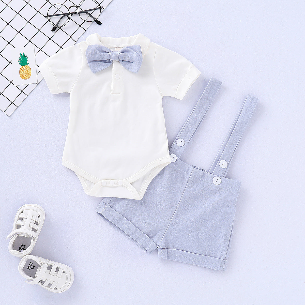 Baby Romper Bow Tie Overall Dress Set