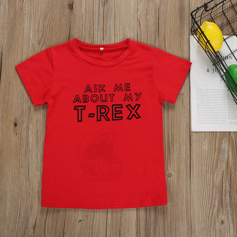 Camiseta de algodón con diseño de dinosaurio enmascarado y divertido de dibujos animados para niño con máscara de letra