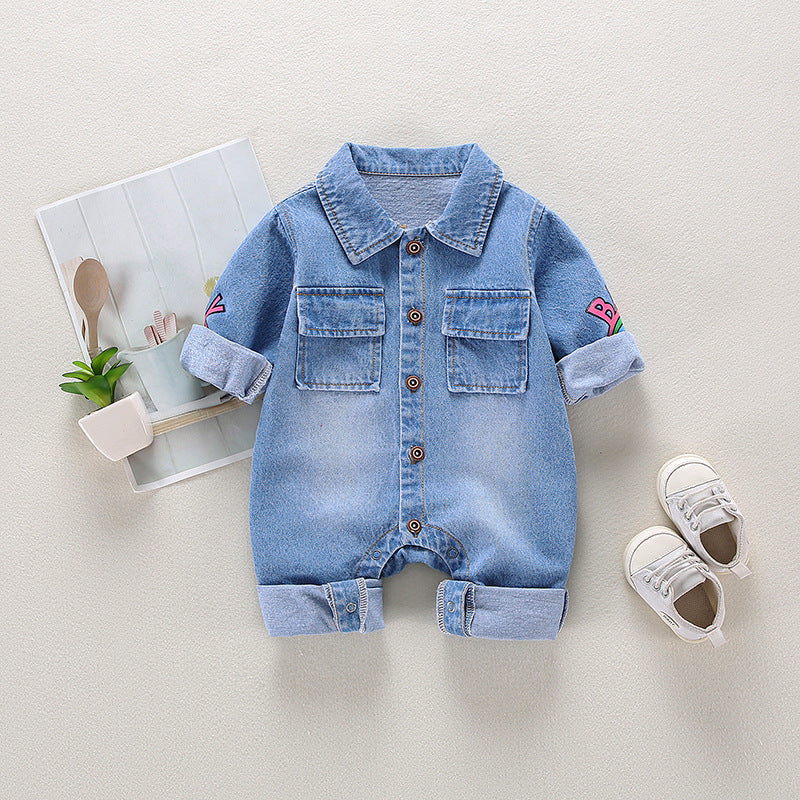 Men's And Women's Denim Printing Jumpsuit