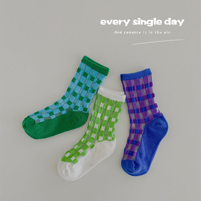 Children's Socks Summer Color Matching Plaid Korean Baby