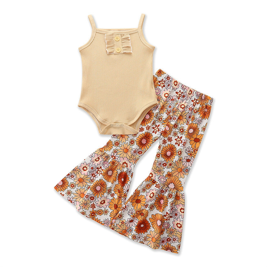 Summer Fashionable Cute Strap Girls' Set