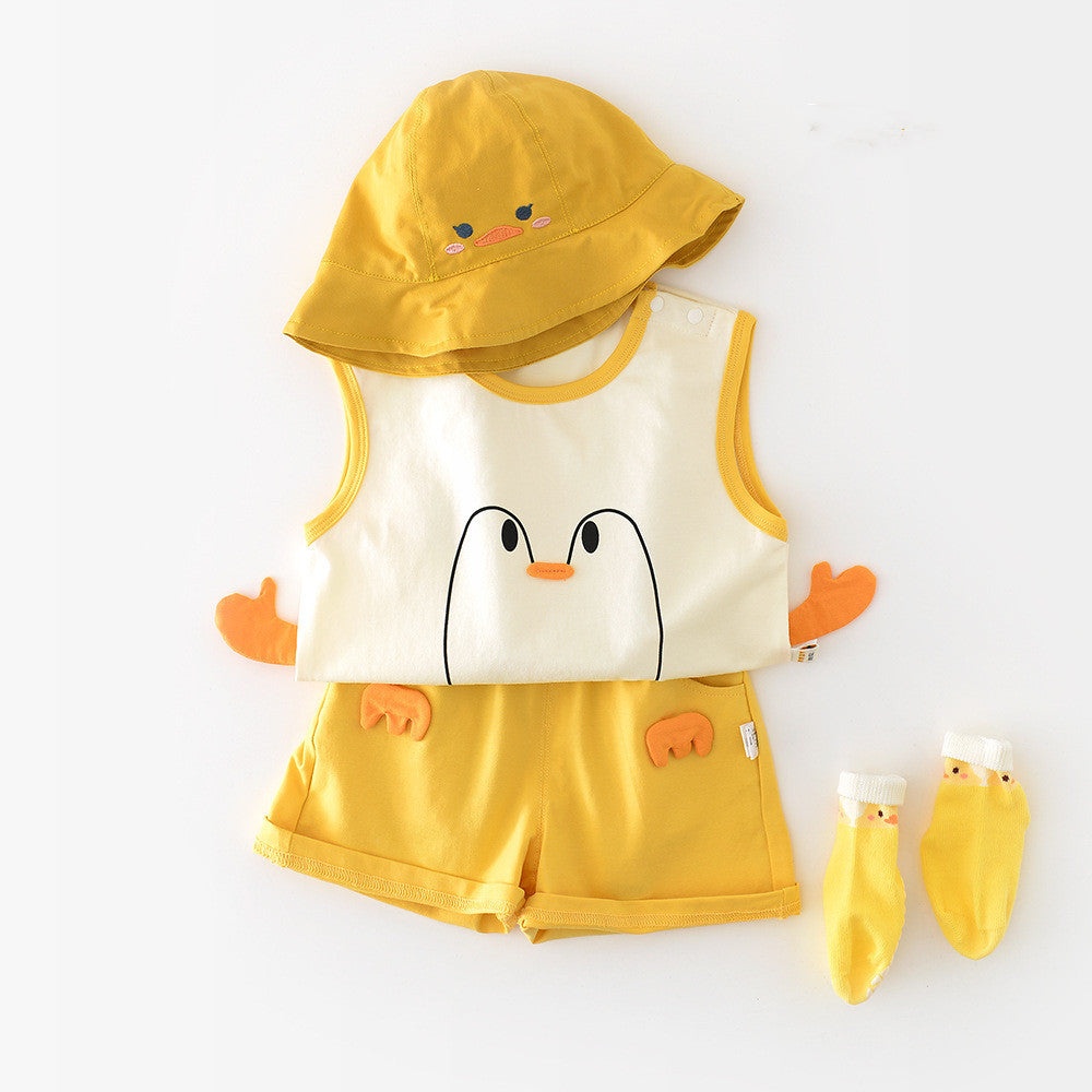 Ensemble gilet et short de dessin animé Big White Goose pour bébés et tout-petits