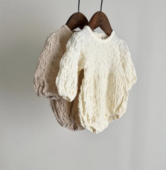 Japanese Spring New Baby Knitted Crepe Long-sleeved One-piece Romper