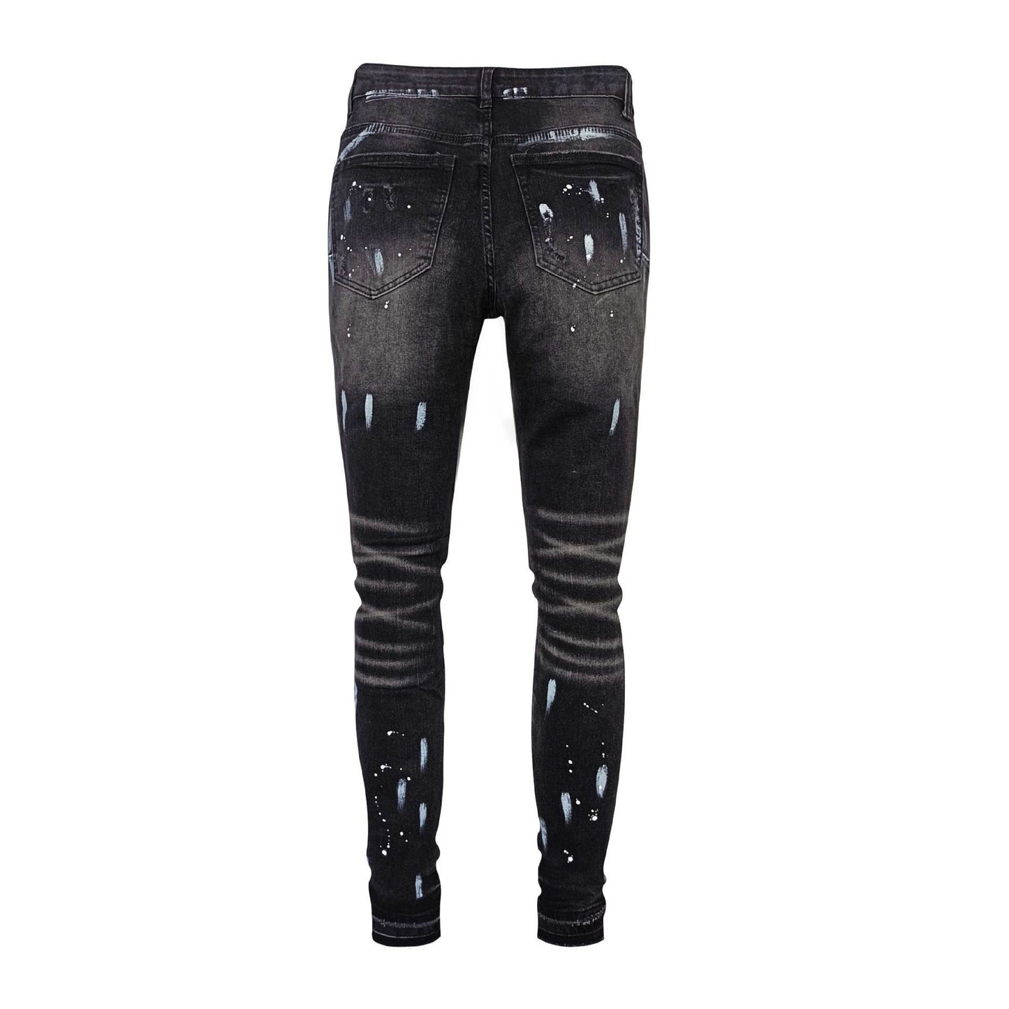 American High Street Ripped Stretch Paint Splash Straight Jeans Men