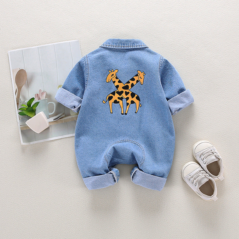 Men's And Women's Denim Printing Jumpsuit