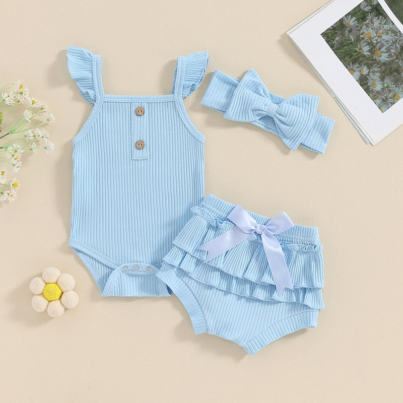 Girls' Sleeveless Jumpsuit Three-piece Suit