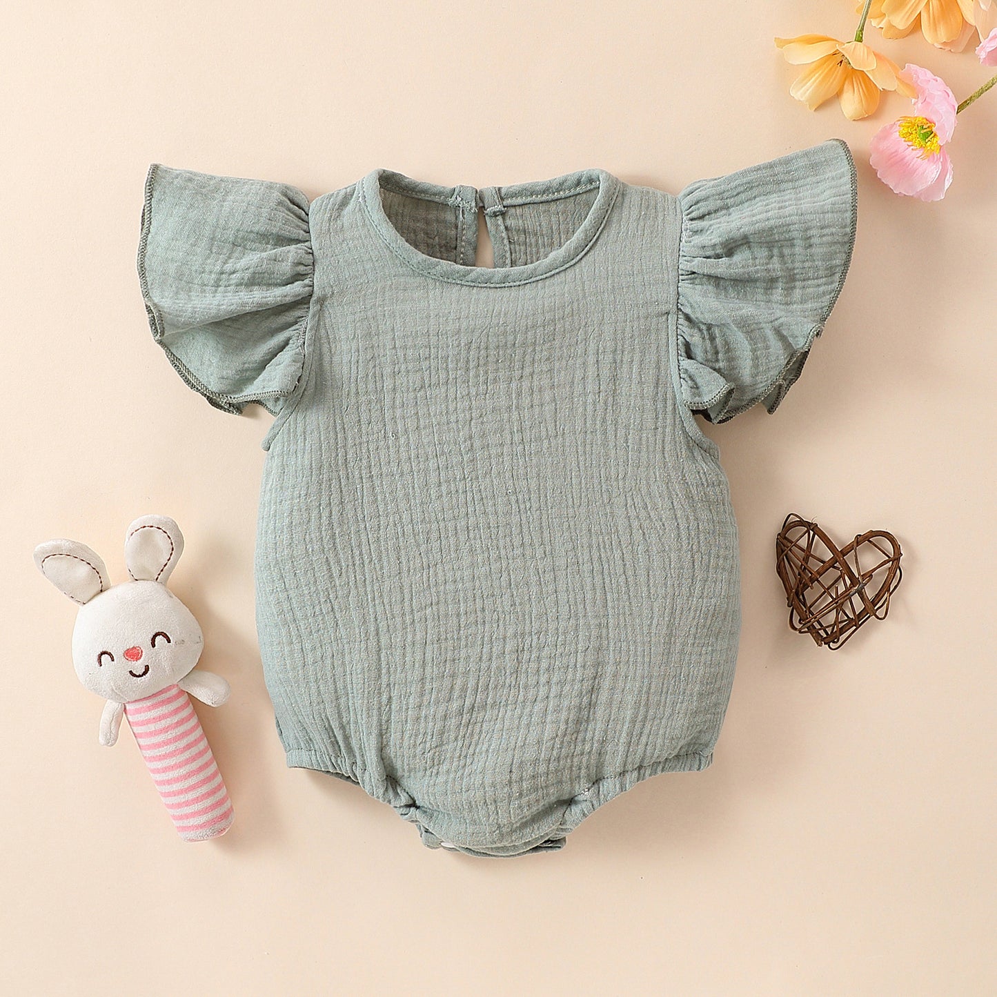 Barboteuse bébé multi-couleur à manches volantées pour nourrissons et tout-petits