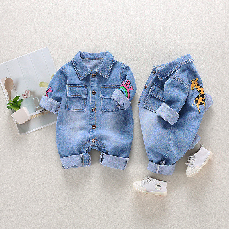 Men's And Women's Denim Printing Jumpsuit