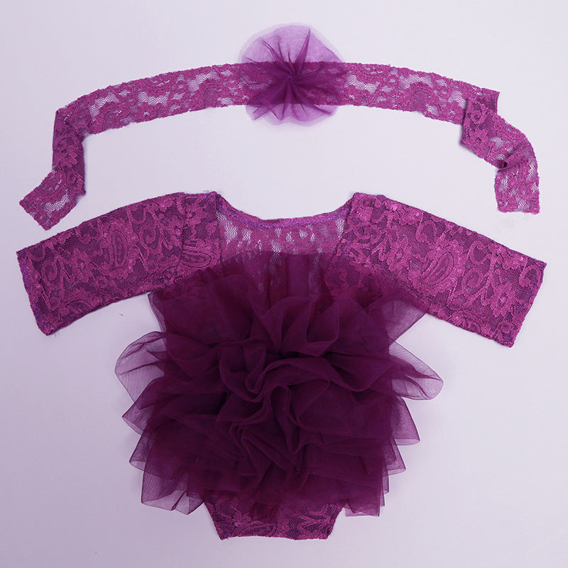 Newborn Costumes Lace Puff Gauze Skirt Headdress Flower Two-piece Set