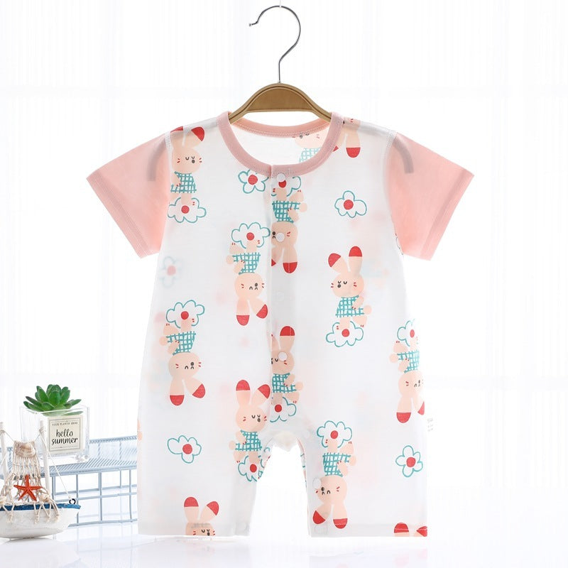 Baby One-piece Summer Thin Baby Short Sleeve Jumpsuit Pure Cotton