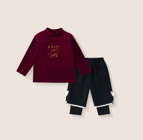 Ensemble de survêtement bébé en polaire d'hiver, doublure molletonnée, épaissie, style coréen, ensemble pantalon une pièce effet deux pièces