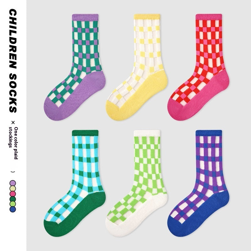 Children's Socks Summer Color Matching Plaid Korean Baby