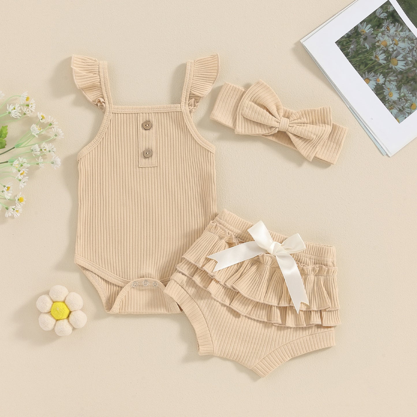 Girls' Sleeveless Jumpsuit Three-piece Suit