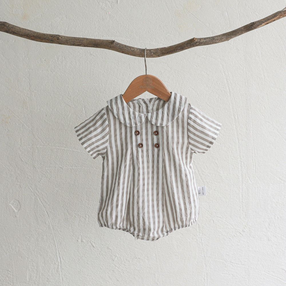 Girls' Short Sleeved Blouse Collar Jumpsuit