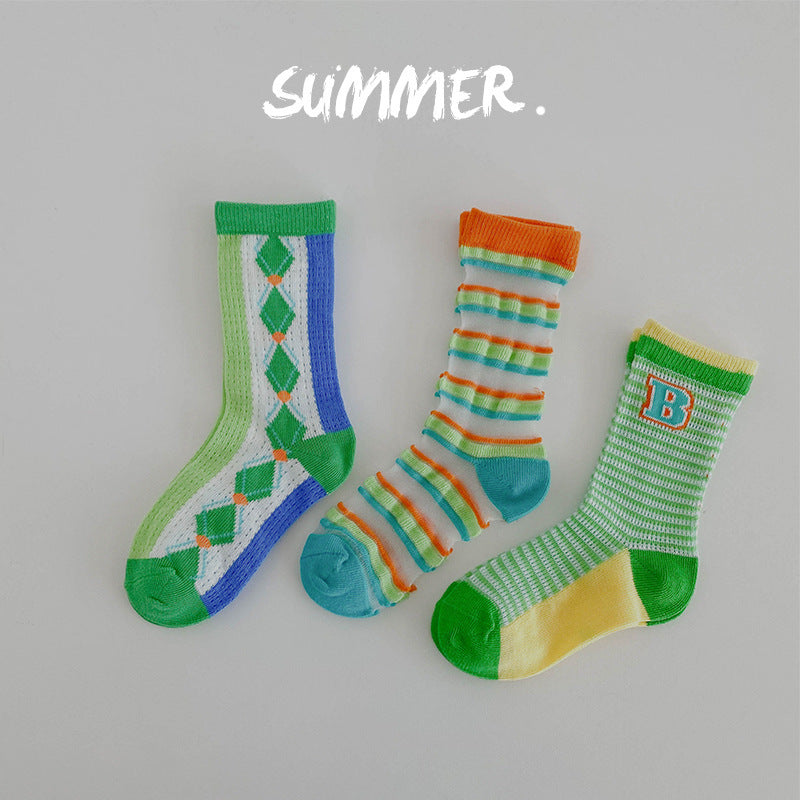Children's Socks Summer Color Matching Plaid Korean Baby