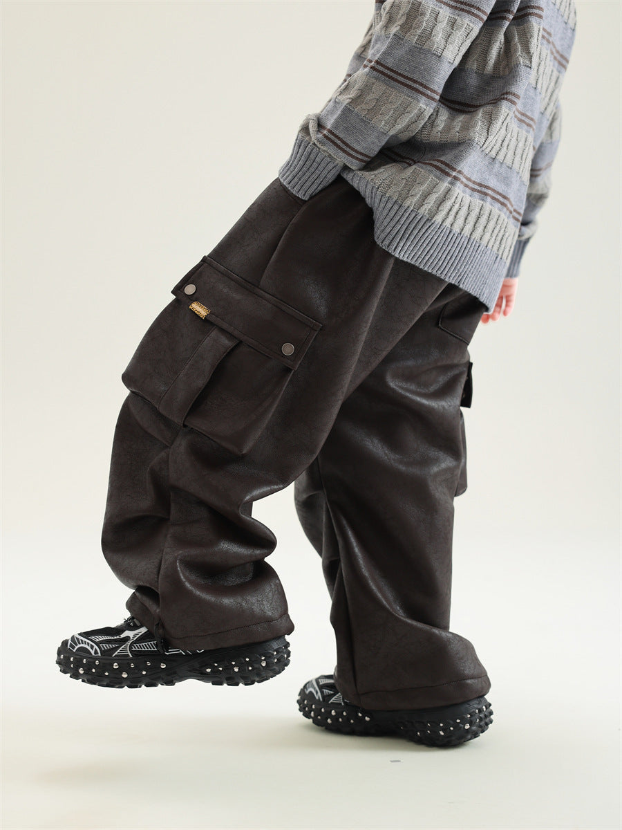Pantalones de cuero para trabajo con forro polar de invierno para niño