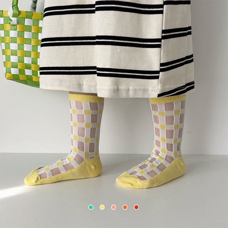 Children's Socks Summer Color Matching Plaid Korean Baby