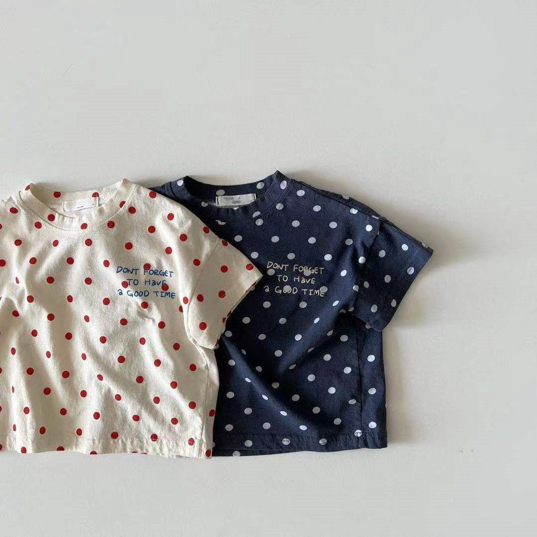 Dot Letter Crew Neck Short Sleeve Simple