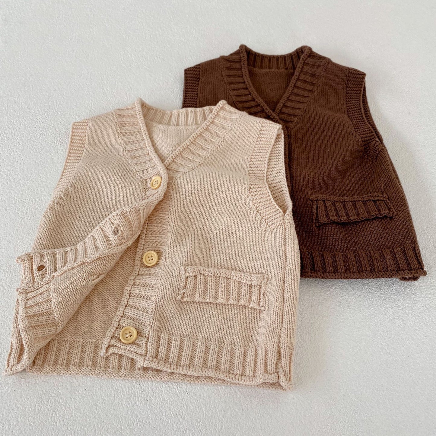 V-neck Cardigan Cotton Knit Sweater Vest Coat