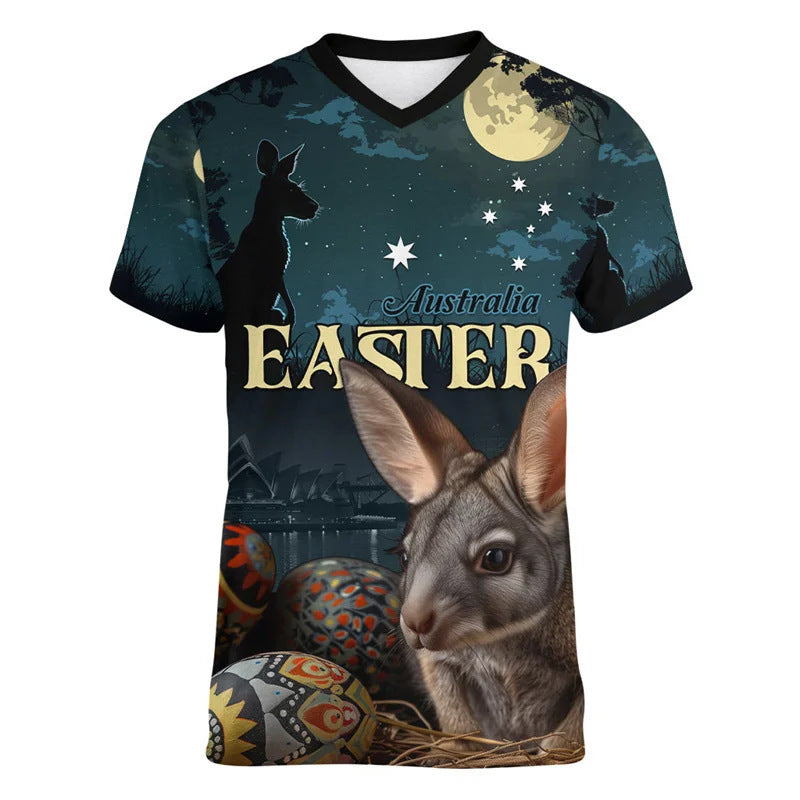 Australian Kangaroo Pattern Children's T-shirt Printed Animal Pattern Sports V-neck Short-sleeved Football Shirt Summer