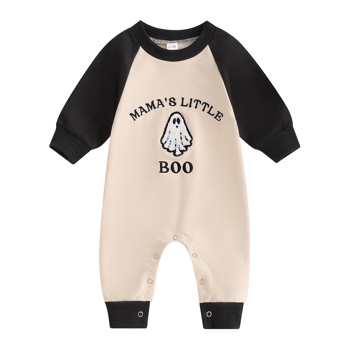 Letter Ghost Embroidery Color blocked Long sleeved Cartoon Cute jumpsuit Crawler