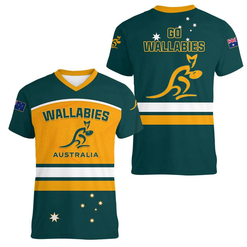 Australian Kangaroo Pattern Children's T-shirt Printed Animal Pattern Sports V-neck Short-sleeved Football Shirt Summer