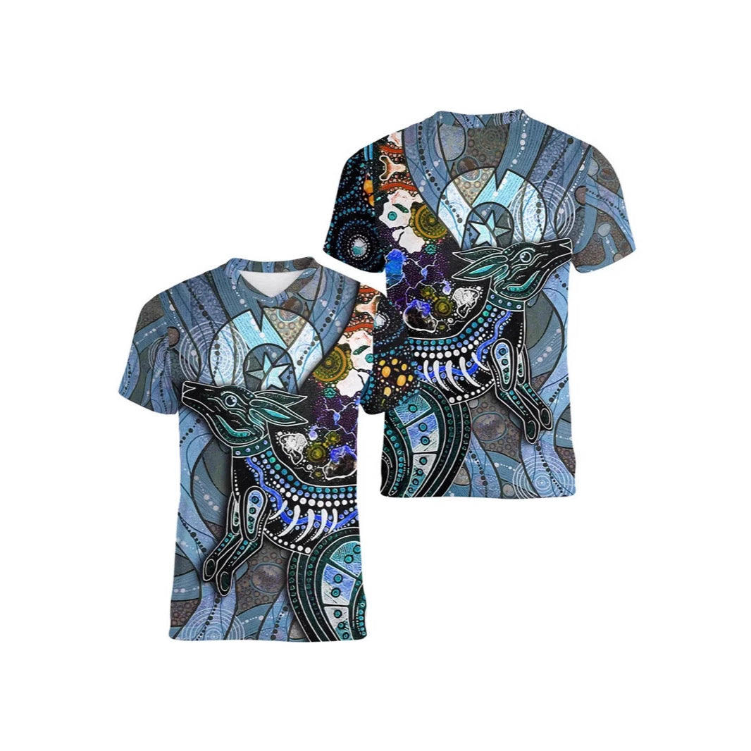 Australian Kangaroo Pattern Children's T-shirt Printed Animal Pattern Sports V-neck Short-sleeved Football Shirt Summer